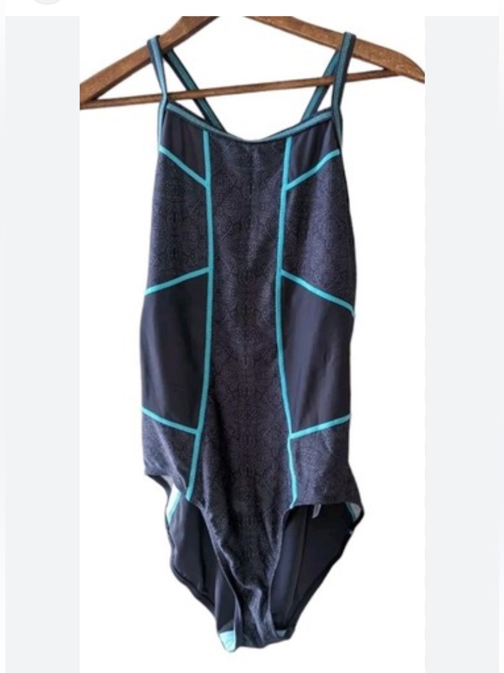Athleta Gray with blue Trim One Piece Swimsuit.  Size Small - Picture 4 of 4
